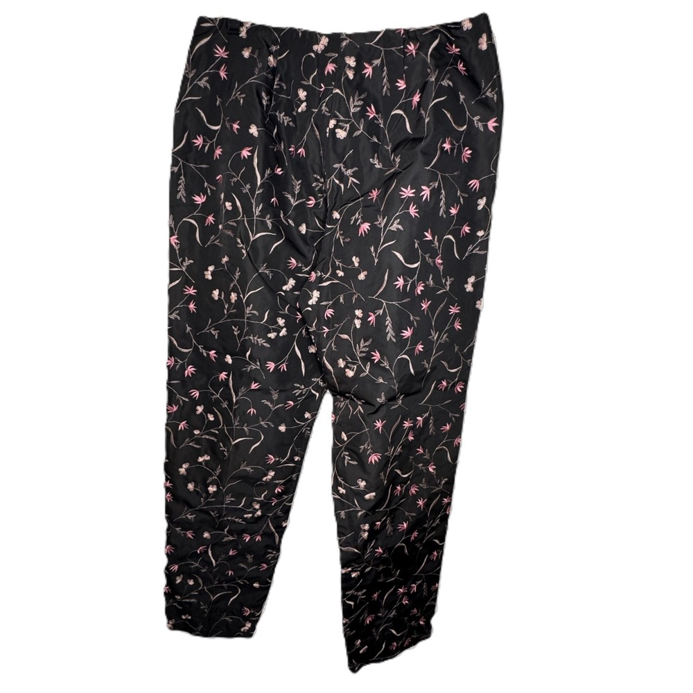 Burns Embroidered Black Silk Ankle Pants Womens 8 Pink Floral Botanical Luxury - Picture 2 of 12